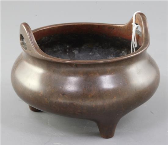 A Chinese copper bronze tripod censer, ding, 17th / 18th century, diameter 16.5cm